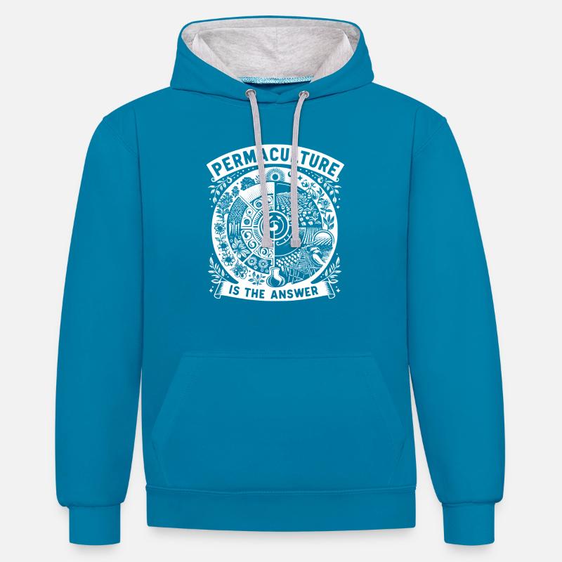 La permaculture est la réponse - Sweat à capuche contrasté - bleu paon/gris chiné