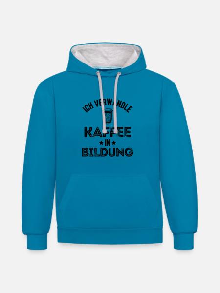 Lehrer - Kontrast-Hoodie - Pfauenblau/Grau meliert