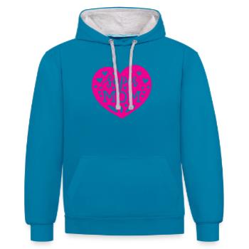 Super maman - Sweat à capuche contrasté - bleu paon/gris chiné - Devant - Liana (172cm) & Jaron (178cm)