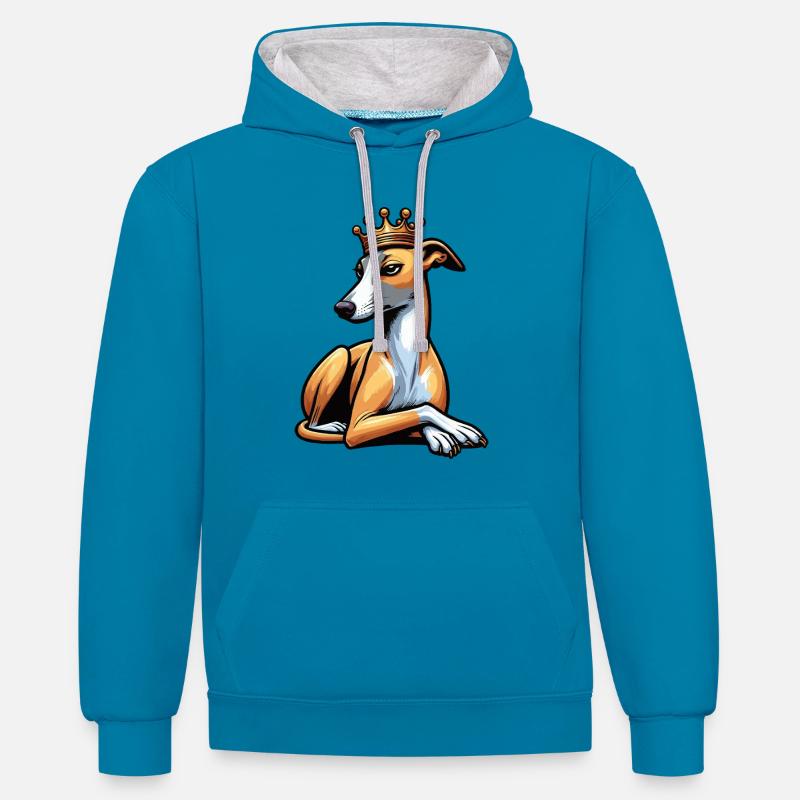 Whippet Greyhound Whippets Propriétaire de lévrier - Sweat à capuche contrasté - bleu paon/gris chiné