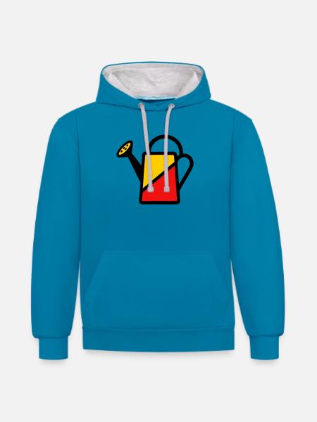 Two-tone watering can tool vegetable gardener - Contrast hoodie - peacock blue/heather grey