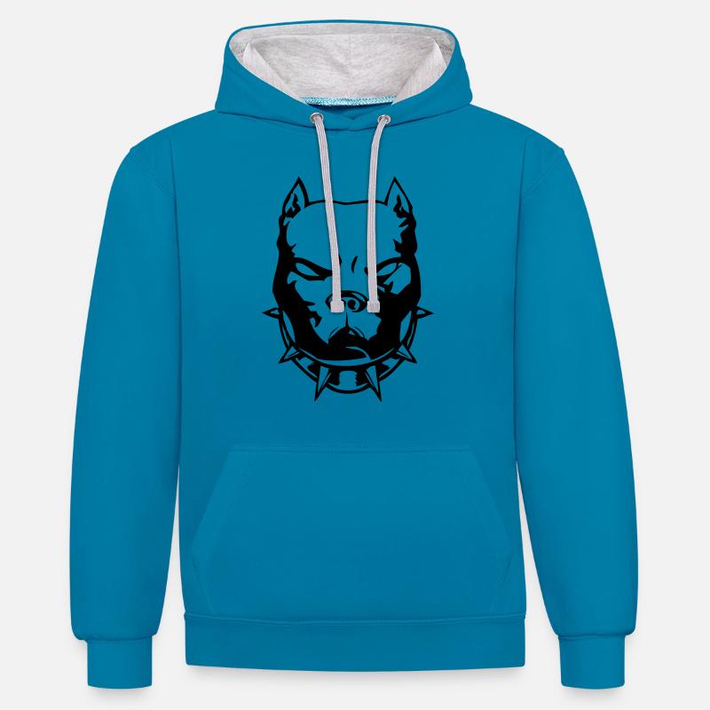pitbull_01 - Sweat à capuche contrasté - bleu paon/gris chiné