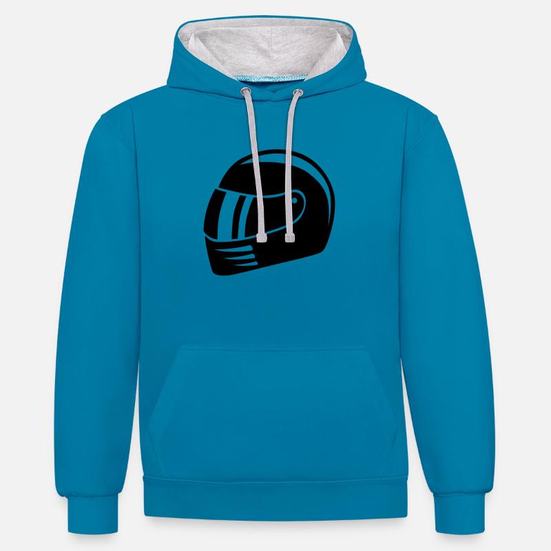Casque de moto - Sweat à capuche contrasté - bleu paon/gris chiné