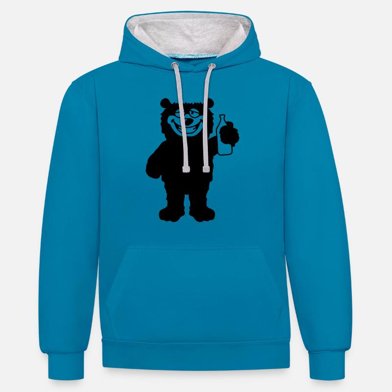 drunk_bear - Sweat à capuche contrasté - bleu paon/gris chiné