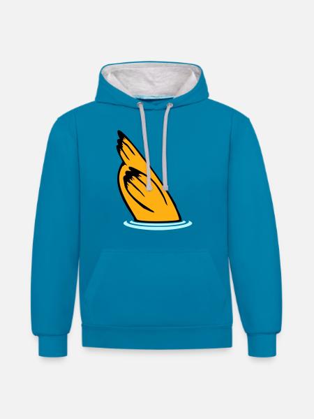 Canard tête dans l’eau, queue en l’air - Sweat à capuche contrasté - bleu paon/gris chiné
