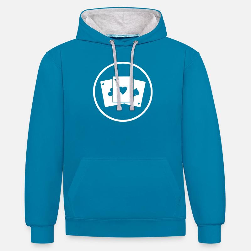 Jeu de cartes Casino - Sweat à capuche contrasté - bleu paon/gris chiné