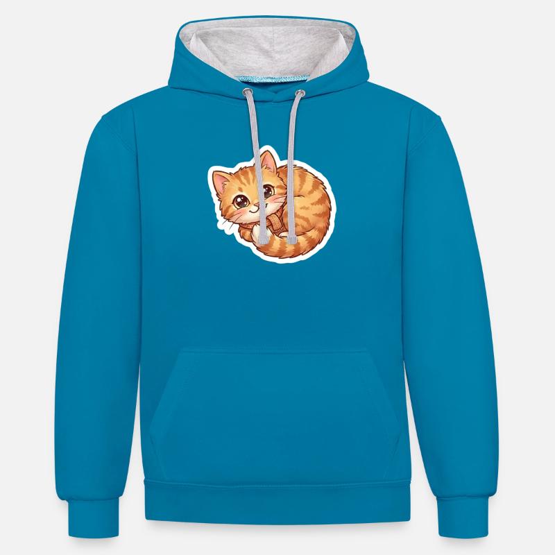 Écharpe douillette orange pour chat - Sweat à capuche contrasté - bleu paon/gris chiné