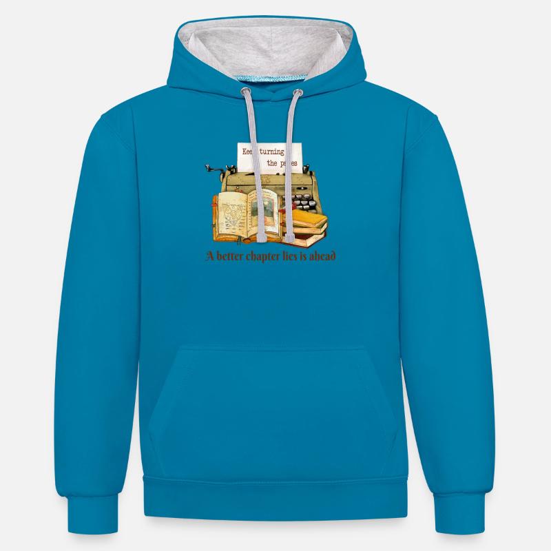 Continuez à tourner les pages - Sweat à capuche contrasté - bleu paon/gris chiné