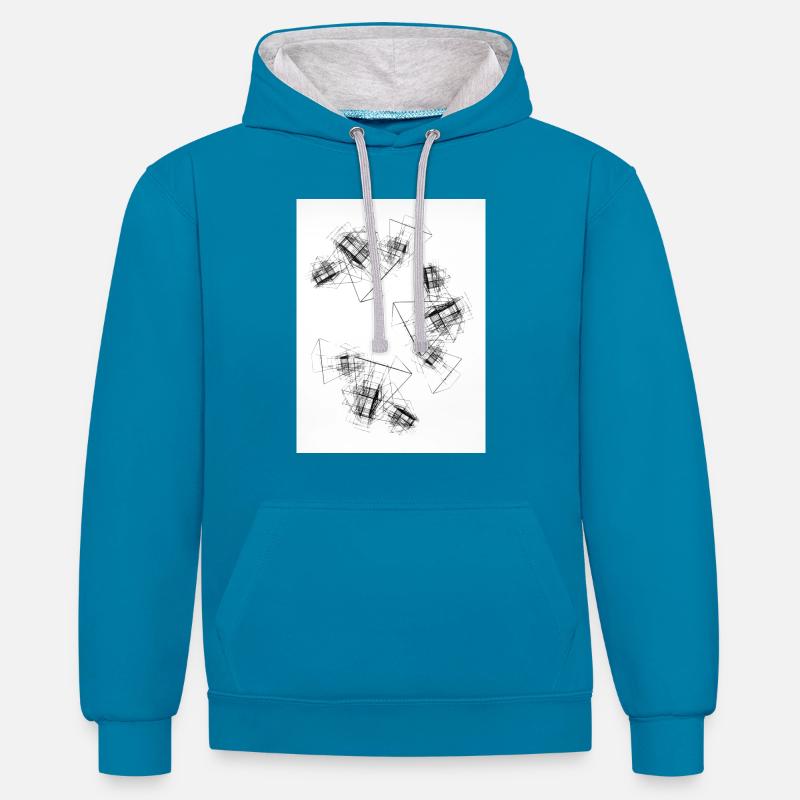 Cubes abstraits - Sweat à capuche contrasté - bleu paon/gris chiné