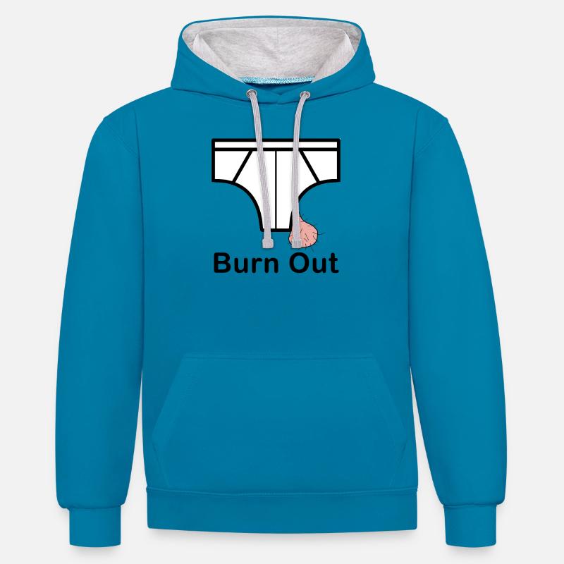 Burn (e) Out - Kontrast-Hoodie - Pfauenblau/Grau meliert