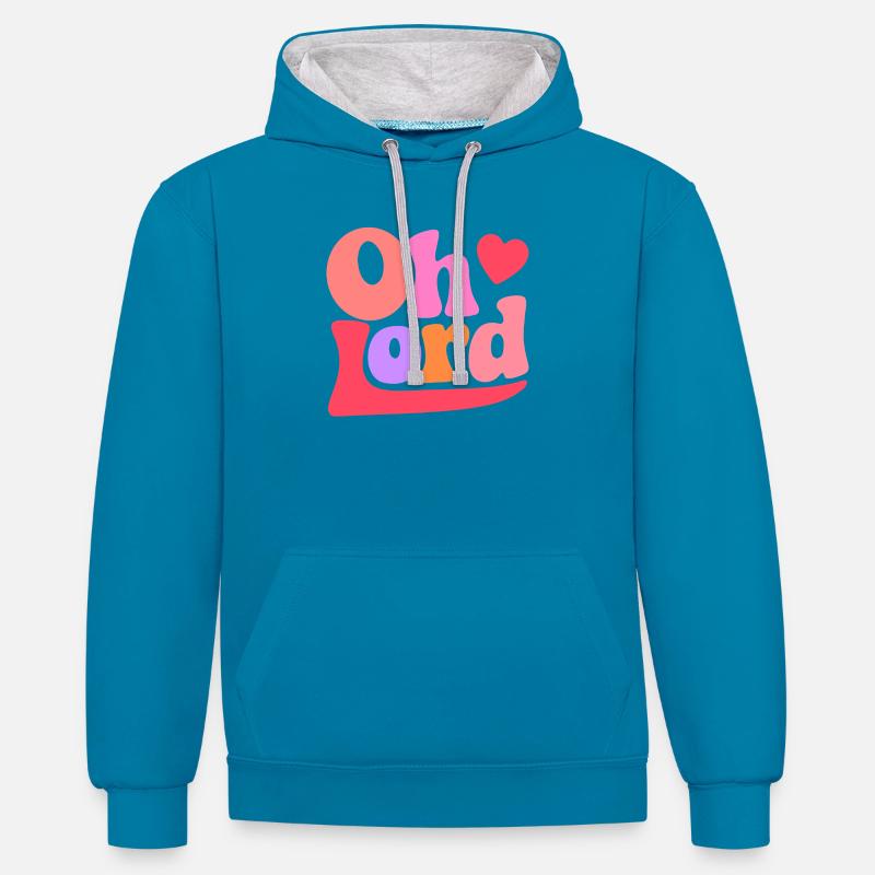 Oh Lord - Kontrast-Hoodie - Pfauenblau/Grau meliert