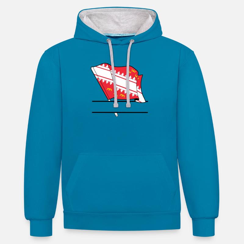 Drapeau d’Alsace avec boîte de texte - Sweat à capuche contrasté - bleu paon/gris chiné
