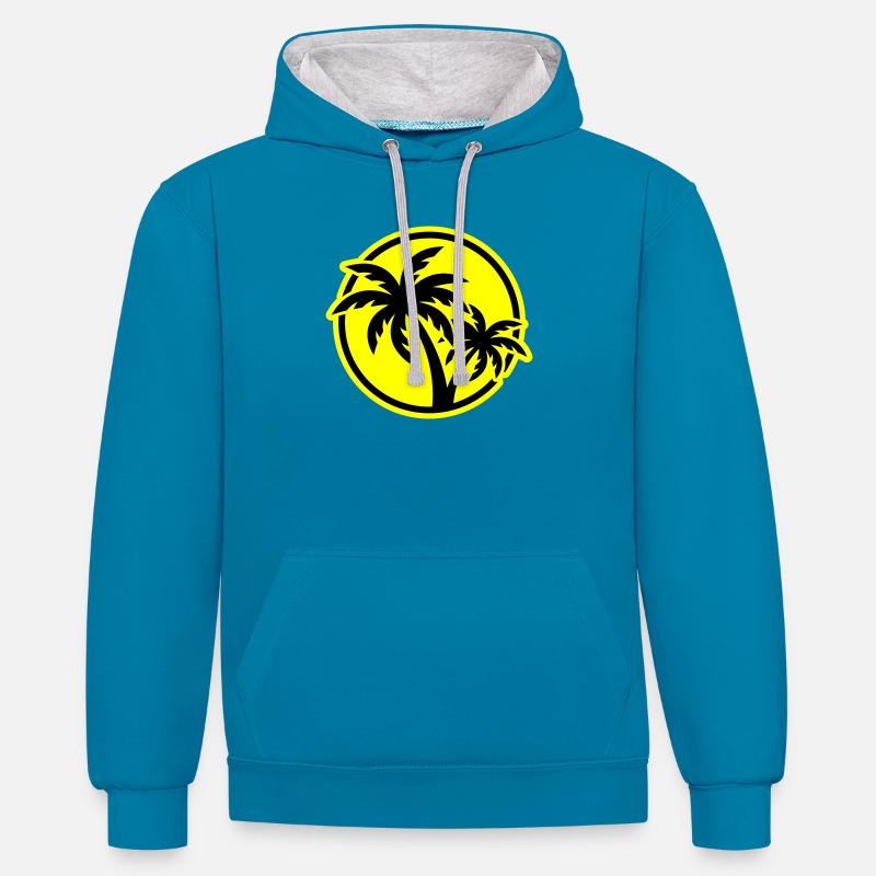 Plage symbole de Palm Tree - Sweat à capuche contrasté - bleu paon/gris chiné