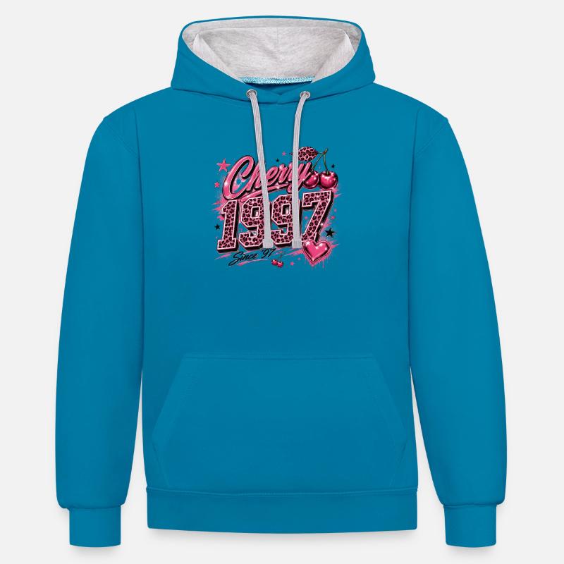 Cherry 1997 Leopard Glam - Sweat à capuche contrasté - bleu paon/gris chiné