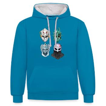 Les croisés du zodiaque - Sweat à capuche contrasté - bleu paon/gris chiné - Devant - Liana (172cm) & Jaron (178cm)
