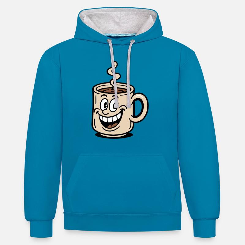 Tasse à café Bande dessinée - Sweat à capuche contrasté - bleu paon/gris chiné