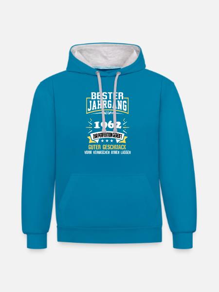 1962 Bester Jahrgang - Kontrast-Hoodie - Pfauenblau/Grau meliert