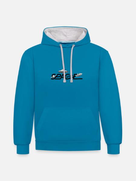 Space Ships - Contrast hoodie - peacock blue/heather grey