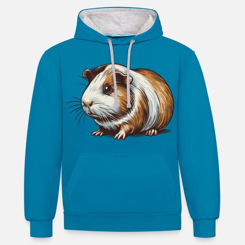 Cobaye - Sweat à capuche contrasté - bleu paon/gris chiné