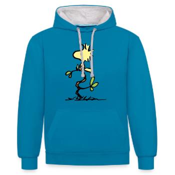 Peanuts Woodstock - Kontrast-Hoodie - Pfauenblau/Grau meliert - Vorne - Liana (172cm) & Jaron (178cm)