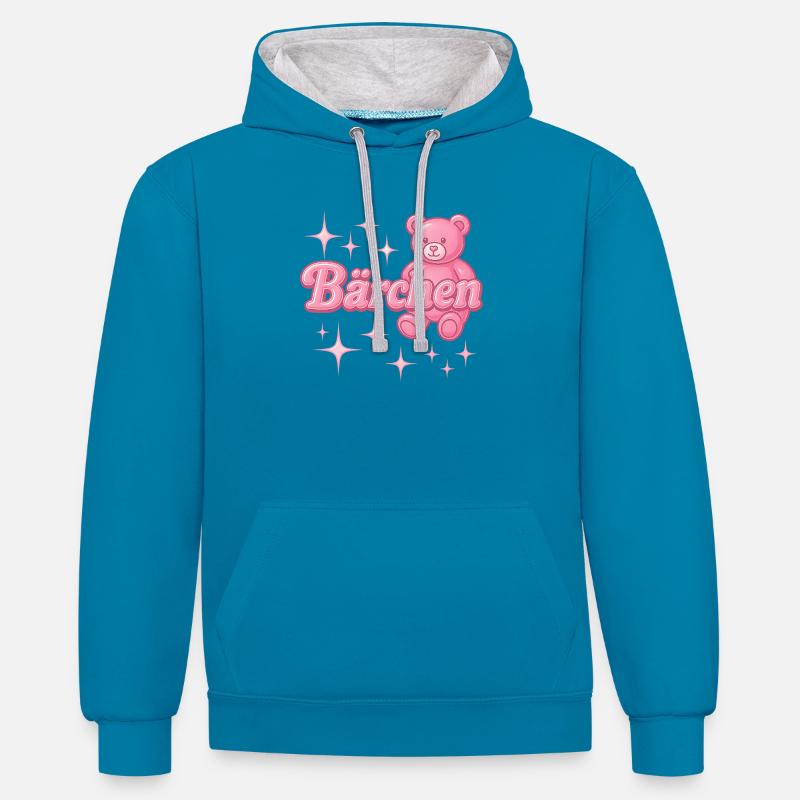 bärchen / y2k spitzname statement design - Kontrast-Hoodie - Pfauenblau/Grau meliert