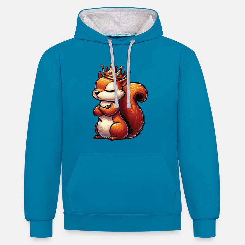 Eichhörnchen Eichhorn Eichhörnchenliebhaber Nager - Kontrast-Hoodie - Pfauenblau/Grau meliert