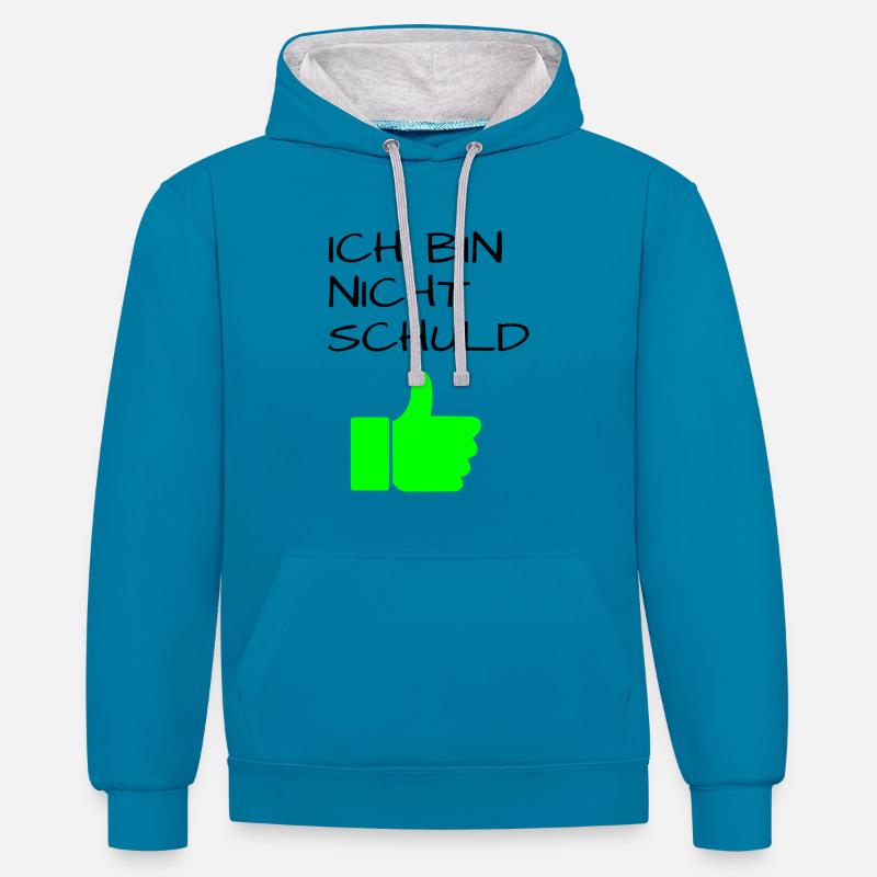 Je ne suis pas coupable - Sweat à capuche contrasté - bleu paon/gris chiné