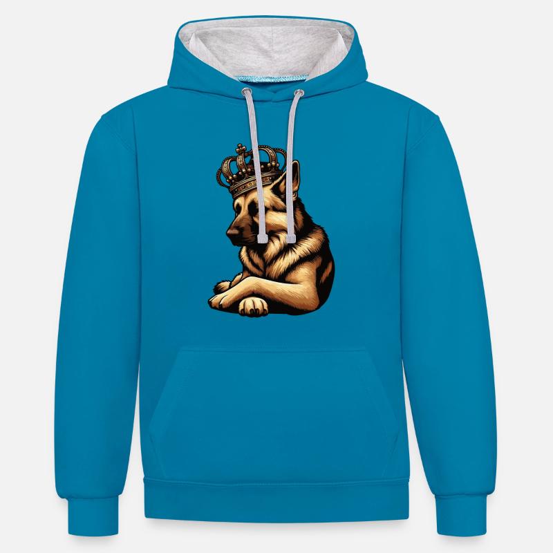 Deutscher Schäferhund Schäferhunde Schäferhunde - Kontrast-Hoodie - Pfauenblau/Grau meliert