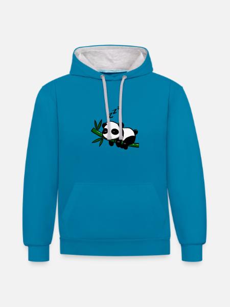 Pandodo - Sweat à capuche contrasté - bleu paon/gris chiné