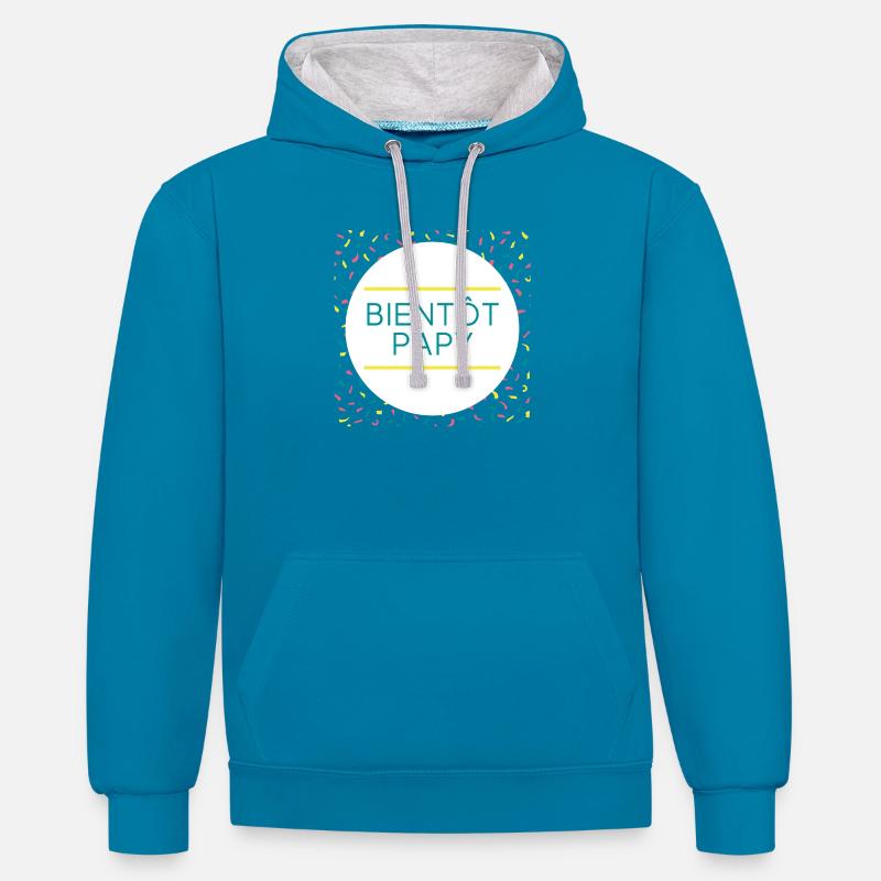 Bientôt papy - Sweat à capuche contrasté - bleu paon/gris chiné