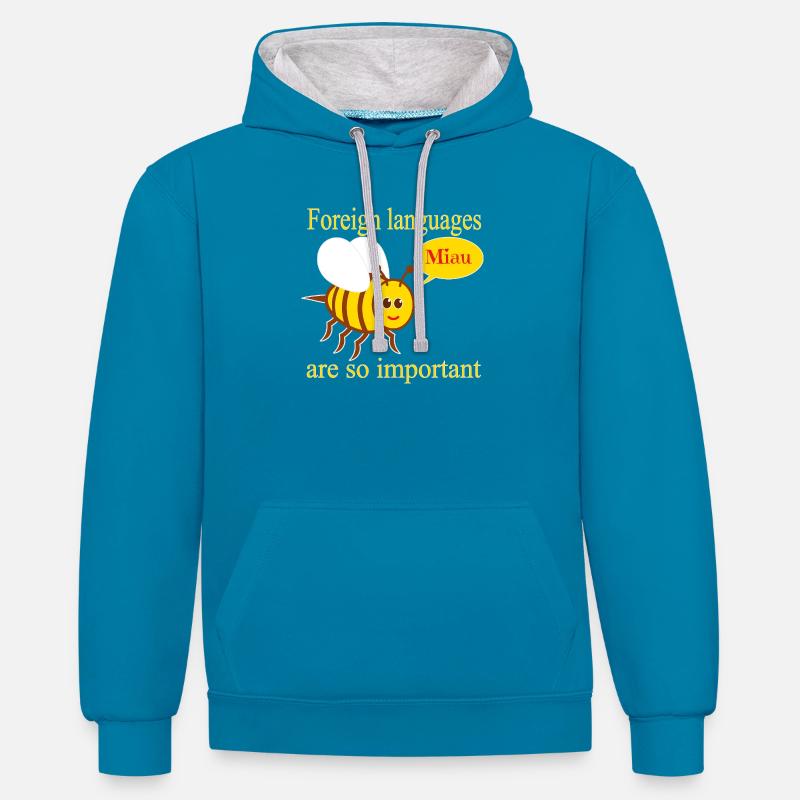 Bee with speech bubble - Contrast hoodie - peacock blue/heather grey