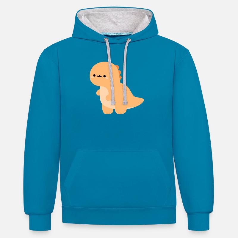 Bébé Tyrannosaurus rex Teddy - Sweat à capuche contrasté - bleu paon/gris chiné
