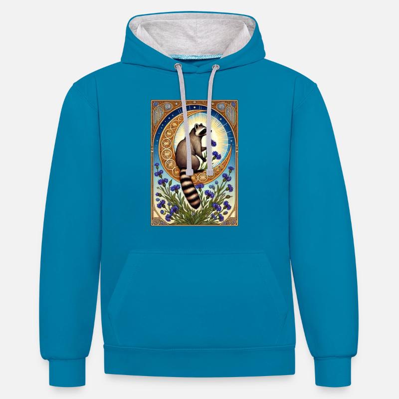Waschbär - Kontrast-Hoodie - Pfauenblau/Grau meliert