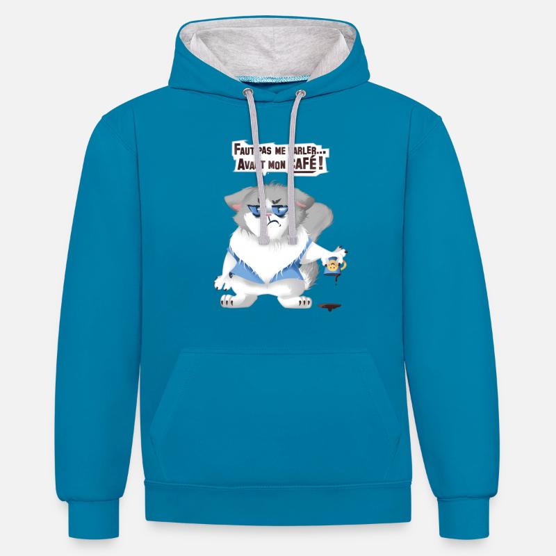 grumpy catcoffee - Sweat à capuche contrasté - bleu paon/gris chiné