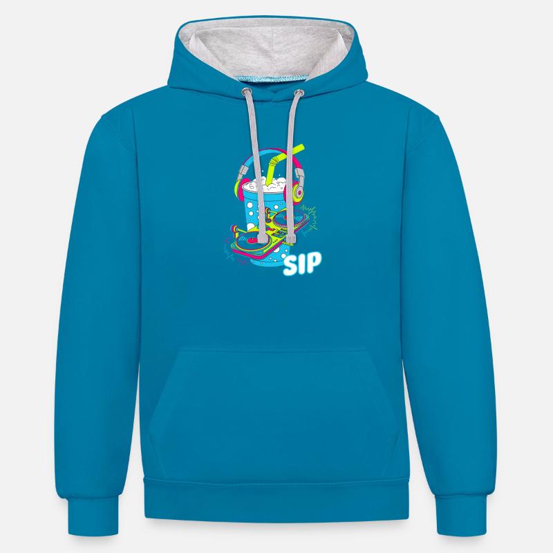 DJ Drink Beats avec Sip - Sweat à capuche contrasté - bleu paon/gris chiné