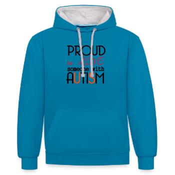 Love someone with Autism Geschenk Autismus - Kontrast-Hoodie - Pfauenblau/Grau meliert - Vorne - Liana (172cm) & Jaron (178cm)