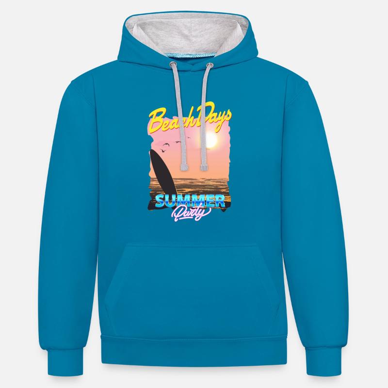 Fête d’été - Sweat à capuche contrasté - bleu paon/gris chiné