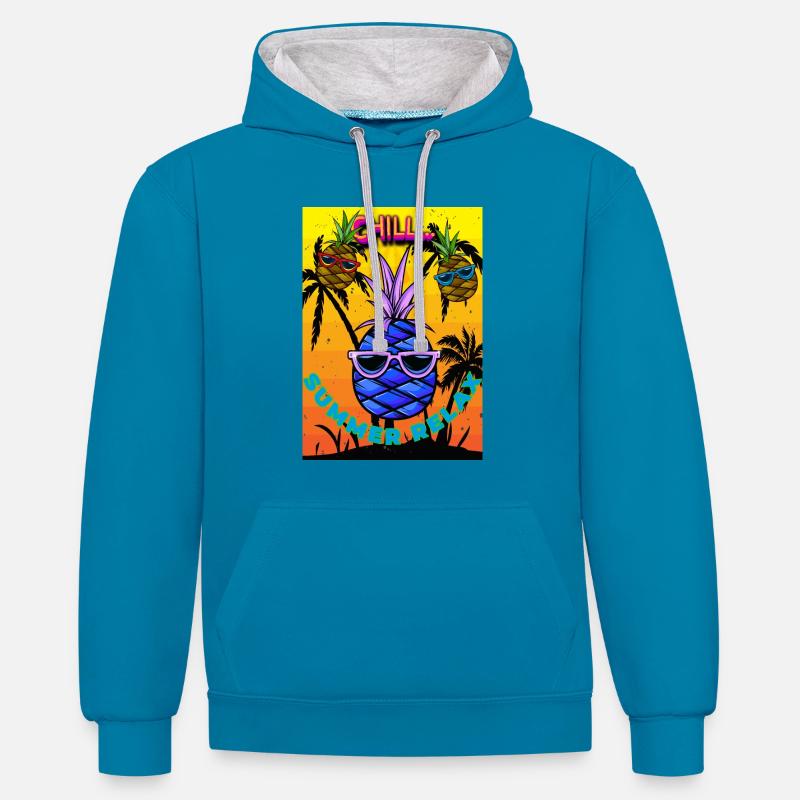 Chill summer relax - Sweat à capuche contrasté - bleu paon/gris chiné