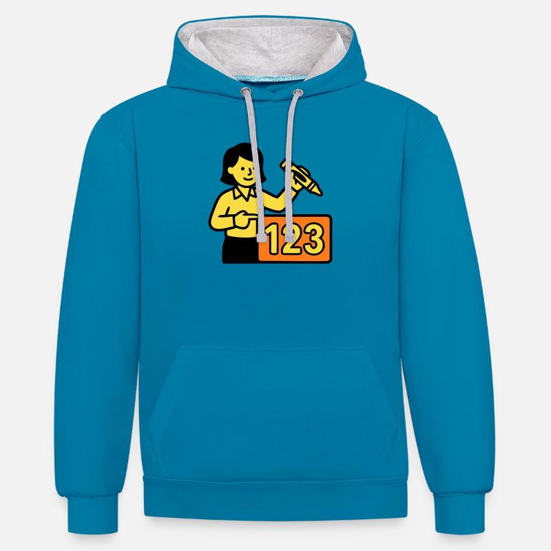 Teacher Math 123 School - Contrast hoodie - peacock blue/heather grey