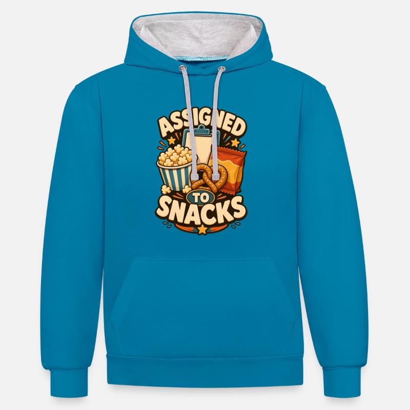 Assigné aux snacks - Sweat à capuche contrasté - bleu paon/gris chiné