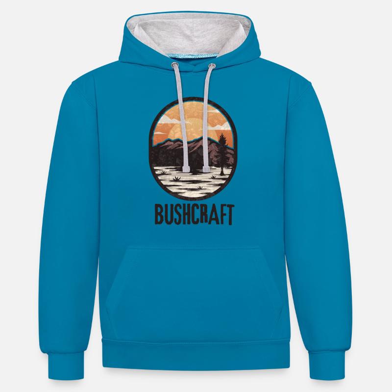 Bushcraft survival - Kontrast-Hoodie - Pfauenblau/Grau meliert
