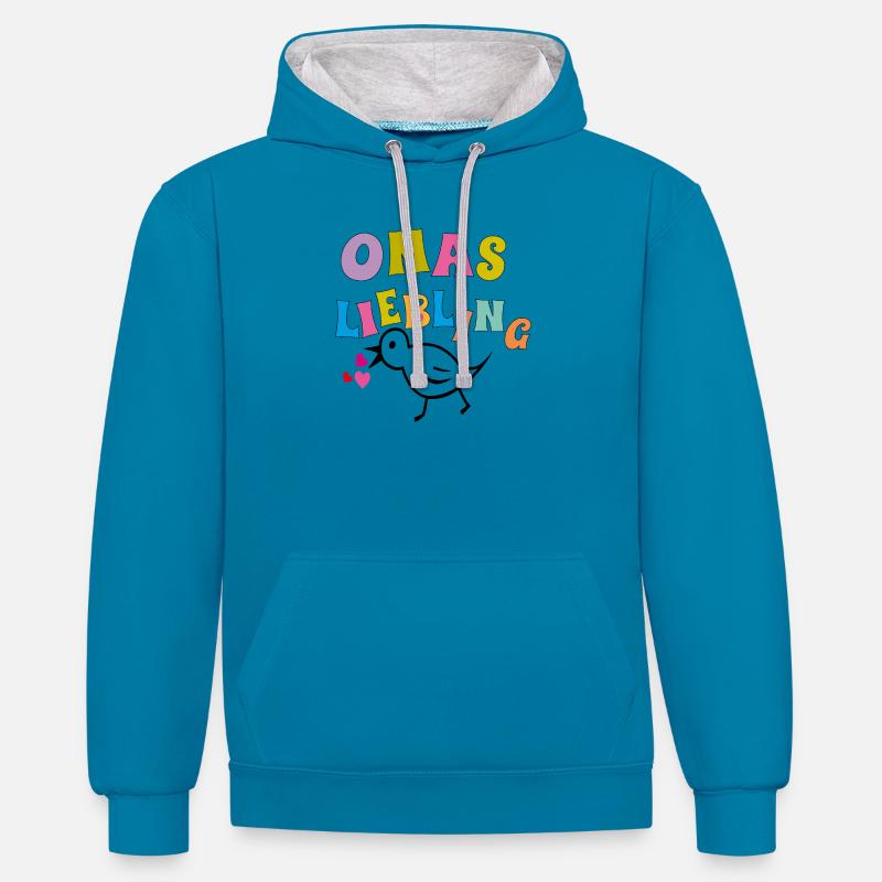 Le préféré de grand-mère - Sweat à capuche contrasté - bleu paon/gris chiné