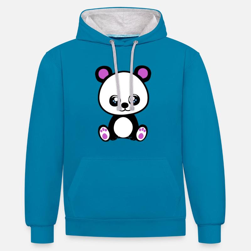 L’ours en peluche - Sweat à capuche contrasté - bleu paon/gris chiné