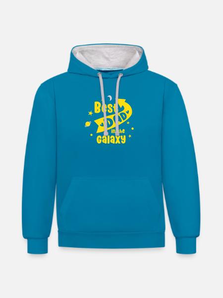 Bester Vater in der Galaxie - Kontrast-Hoodie - Pfauenblau/Grau meliert