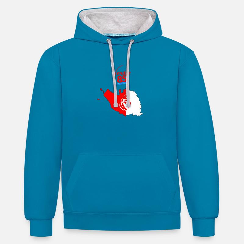 vendée - Sweat à capuche contrasté - bleu paon/gris chiné