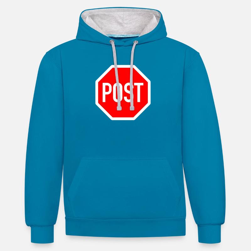 post oder stop? - Kontrast-Hoodie - Pfauenblau/Grau meliert