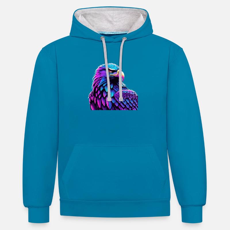 Glowing Eagle with Gradient - Contrast hoodie - peacock blue/heather grey