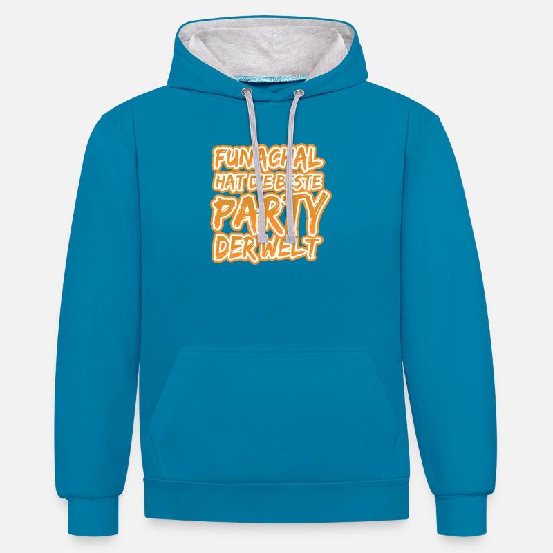 Funachal - Sweat à capuche contrasté - bleu paon/gris chiné