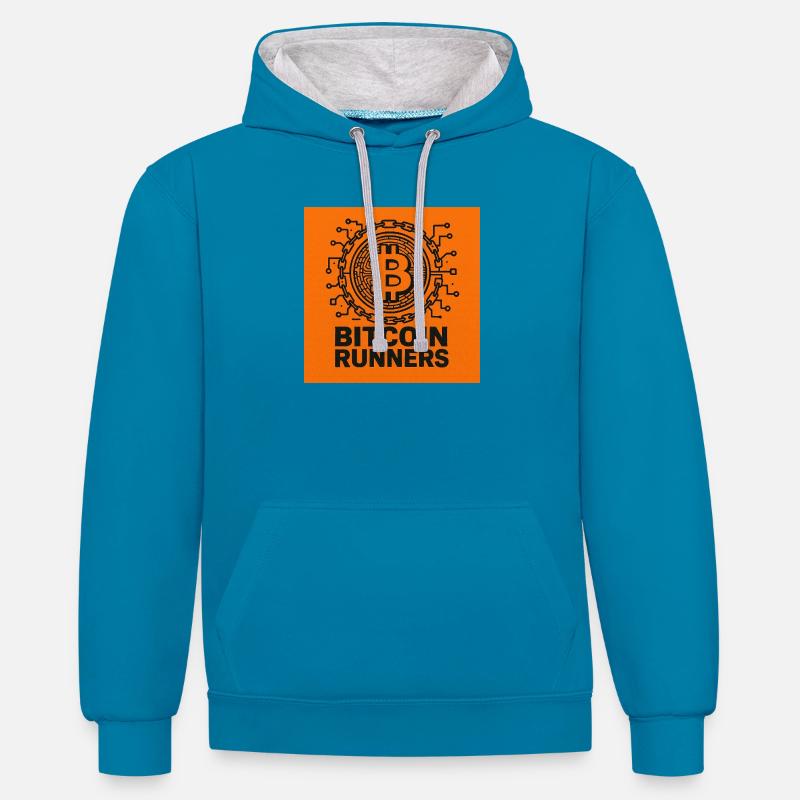 BITCOINRUNNERS - Sweat à capuche contrasté - bleu paon/gris chiné