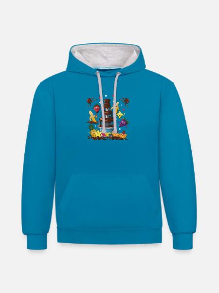 Chocolate Fountain Fruit Friends Design - Contrast hoodie - peacock blue/heather grey